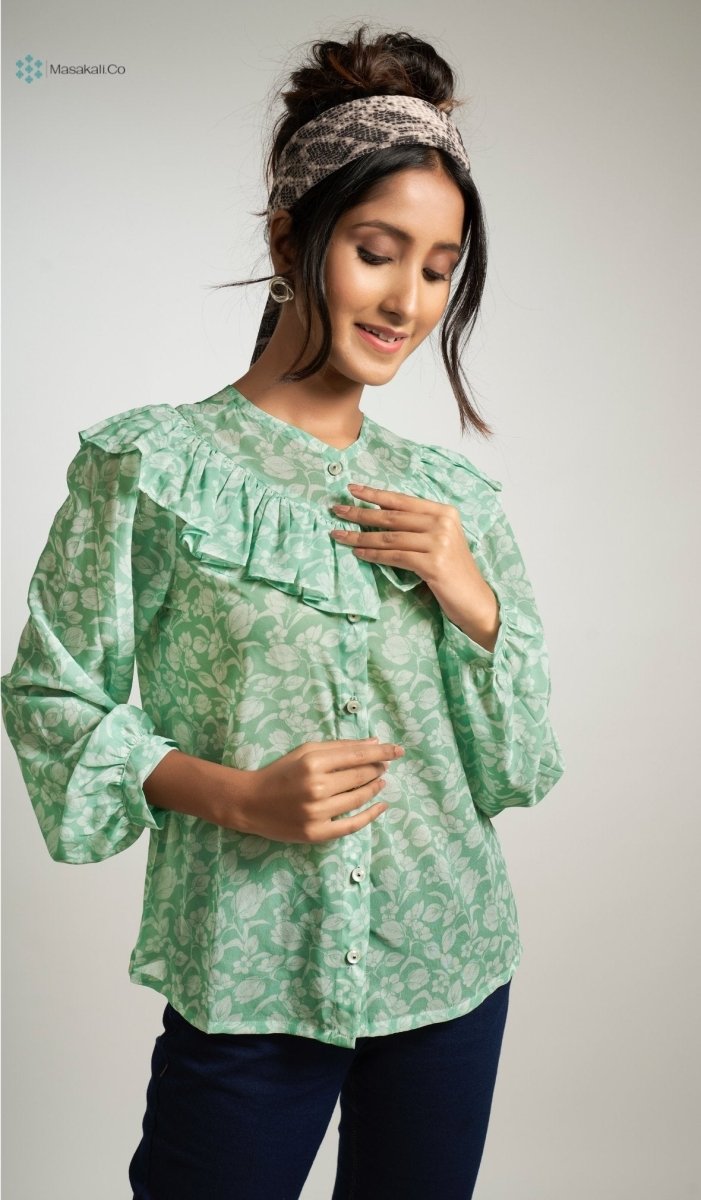 Sea Green Ruffle Top - Masakali.Co®