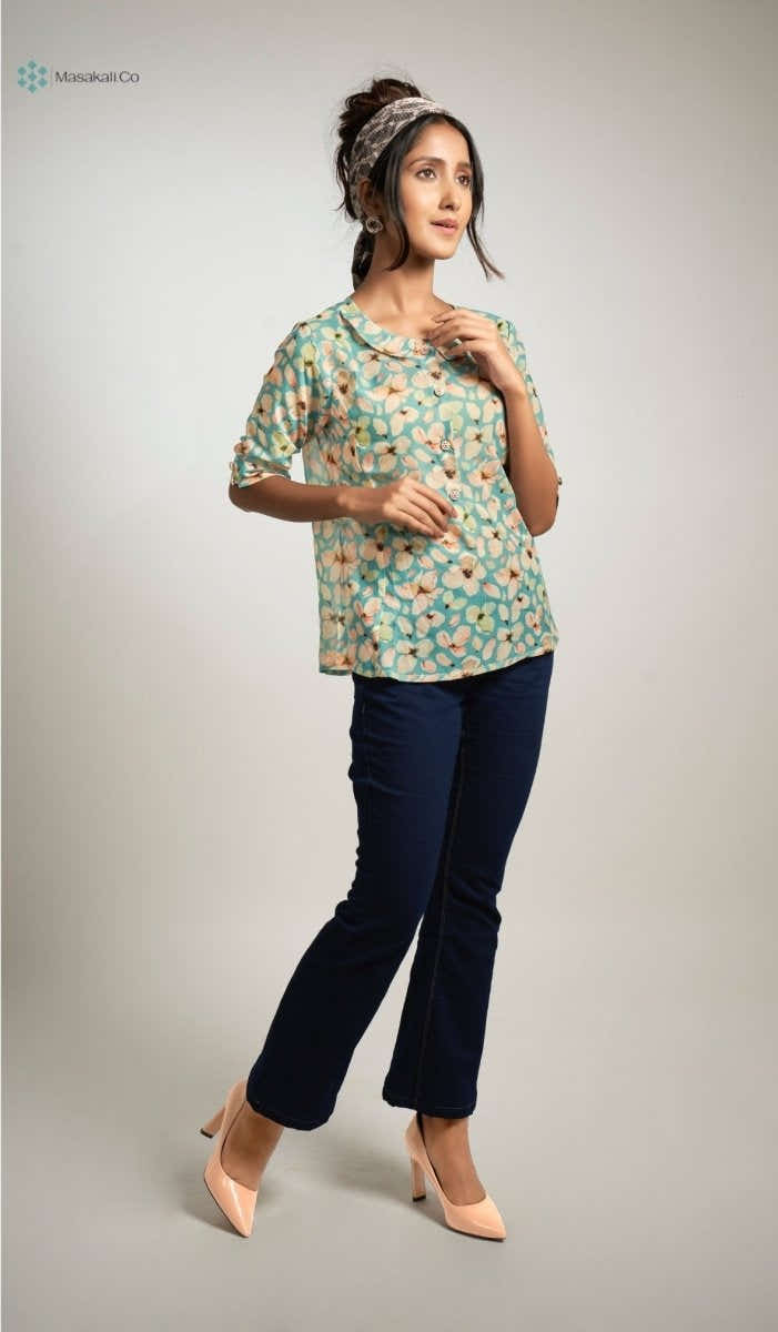 Sky Blue Flower Top - Masakali.Co®