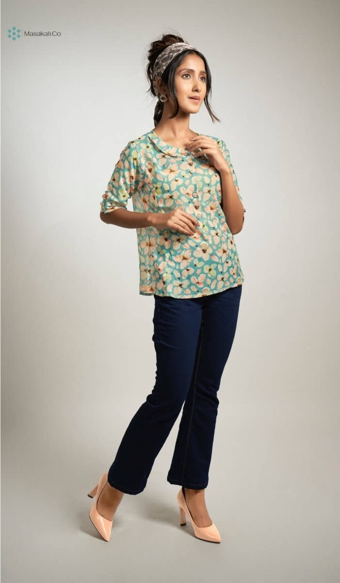 Sky Blue Flower Top - Masakali.Co®