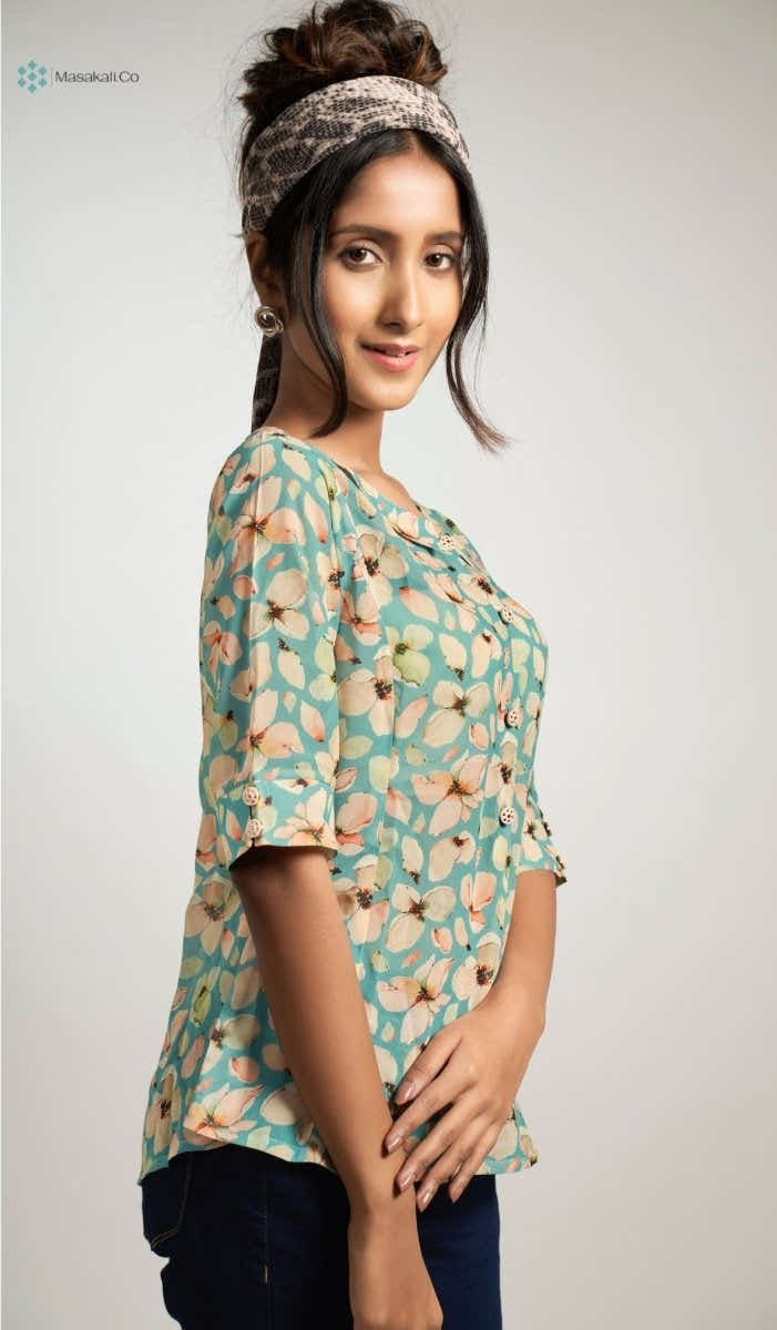 Sky Blue Flower Top - Masakali.Co®