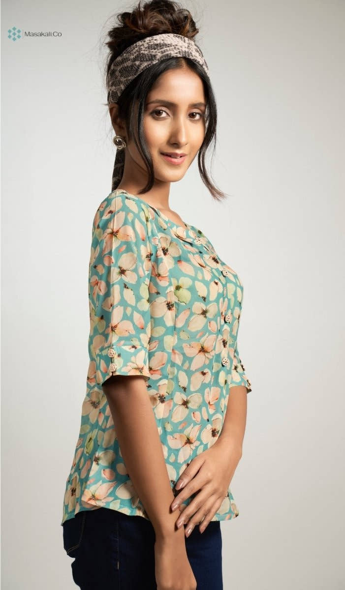 Sky Blue Flower Top - Masakali.Co®