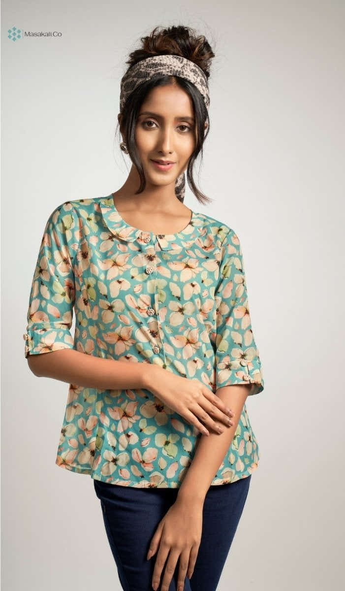 Sky Blue Flower Top - Masakali.Co®