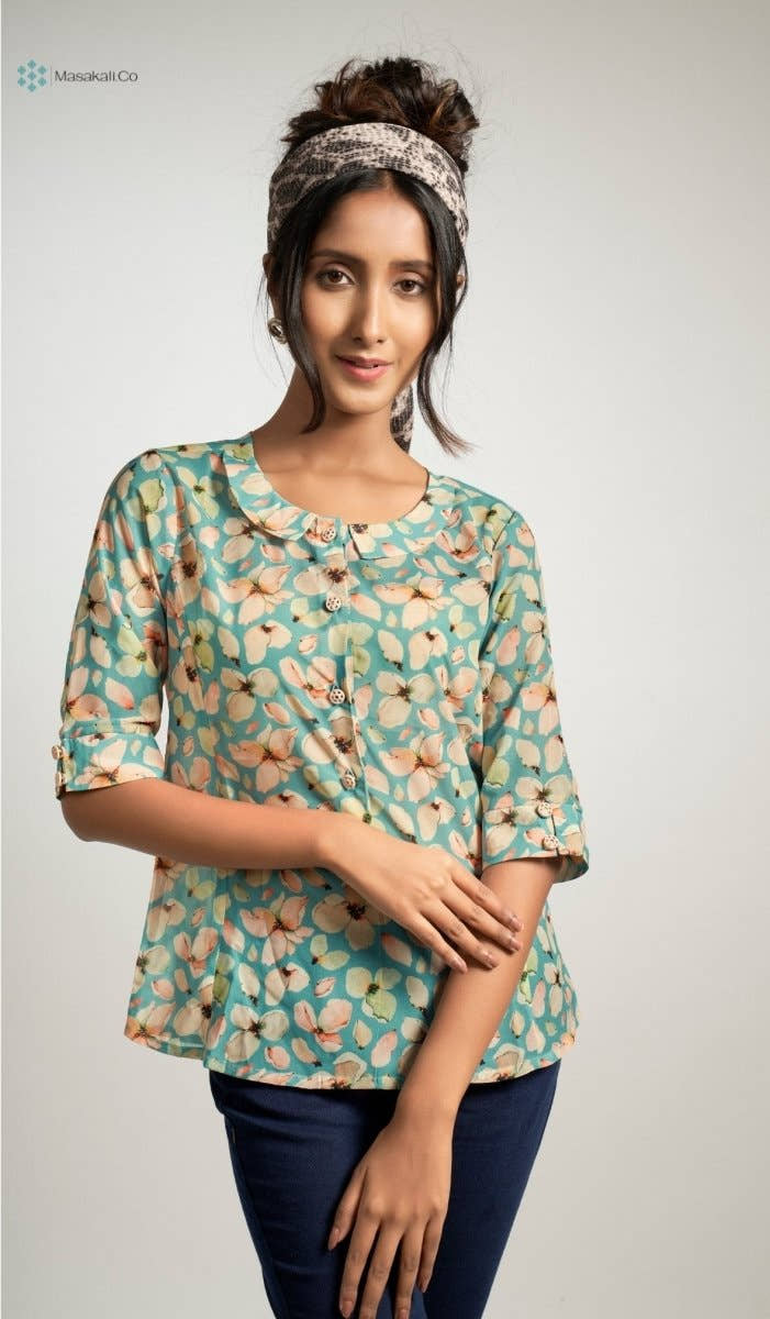 Sky Blue Flower Top - Masakali.Co®