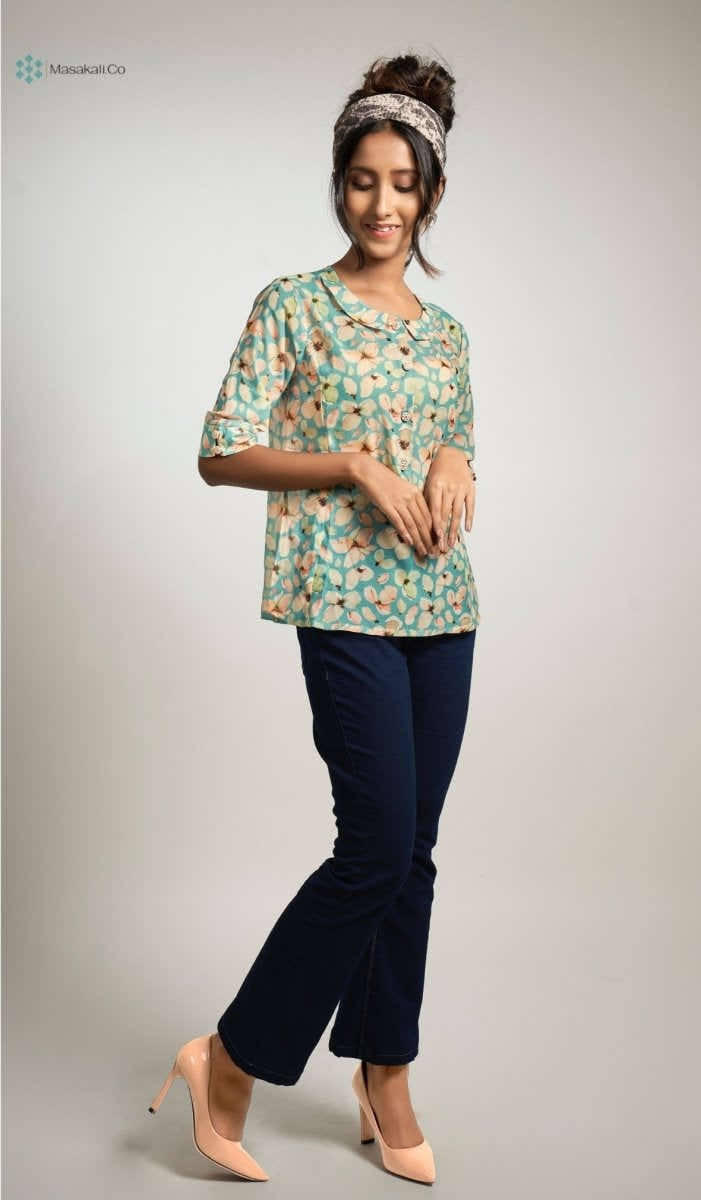 Sky Blue Flower Top - Masakali.Co®