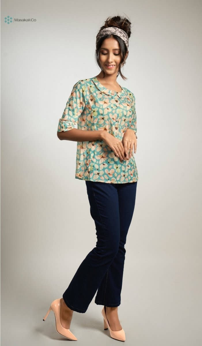 Sky Blue Flower Top - Masakali.Co®