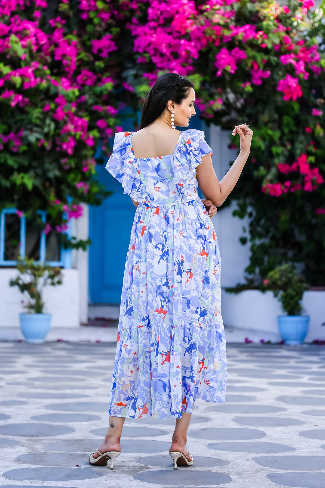 Tealish Blue Floral Maxi Dress - Masakali.Co®