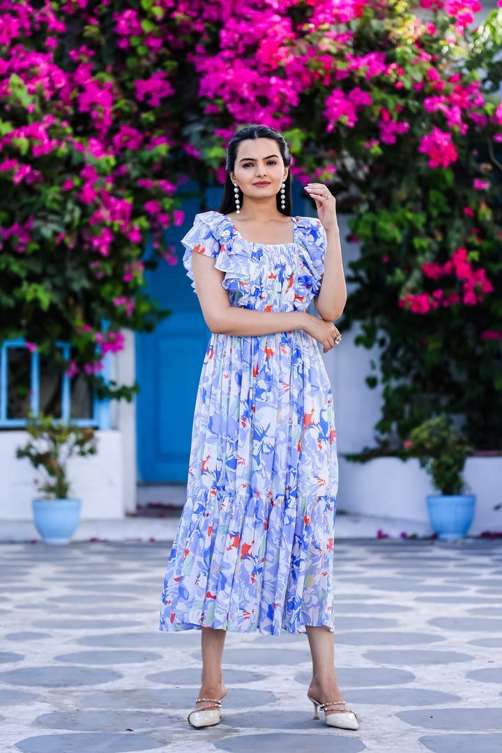 Tealish Blue Floral Maxi Dress - Masakali.Co®