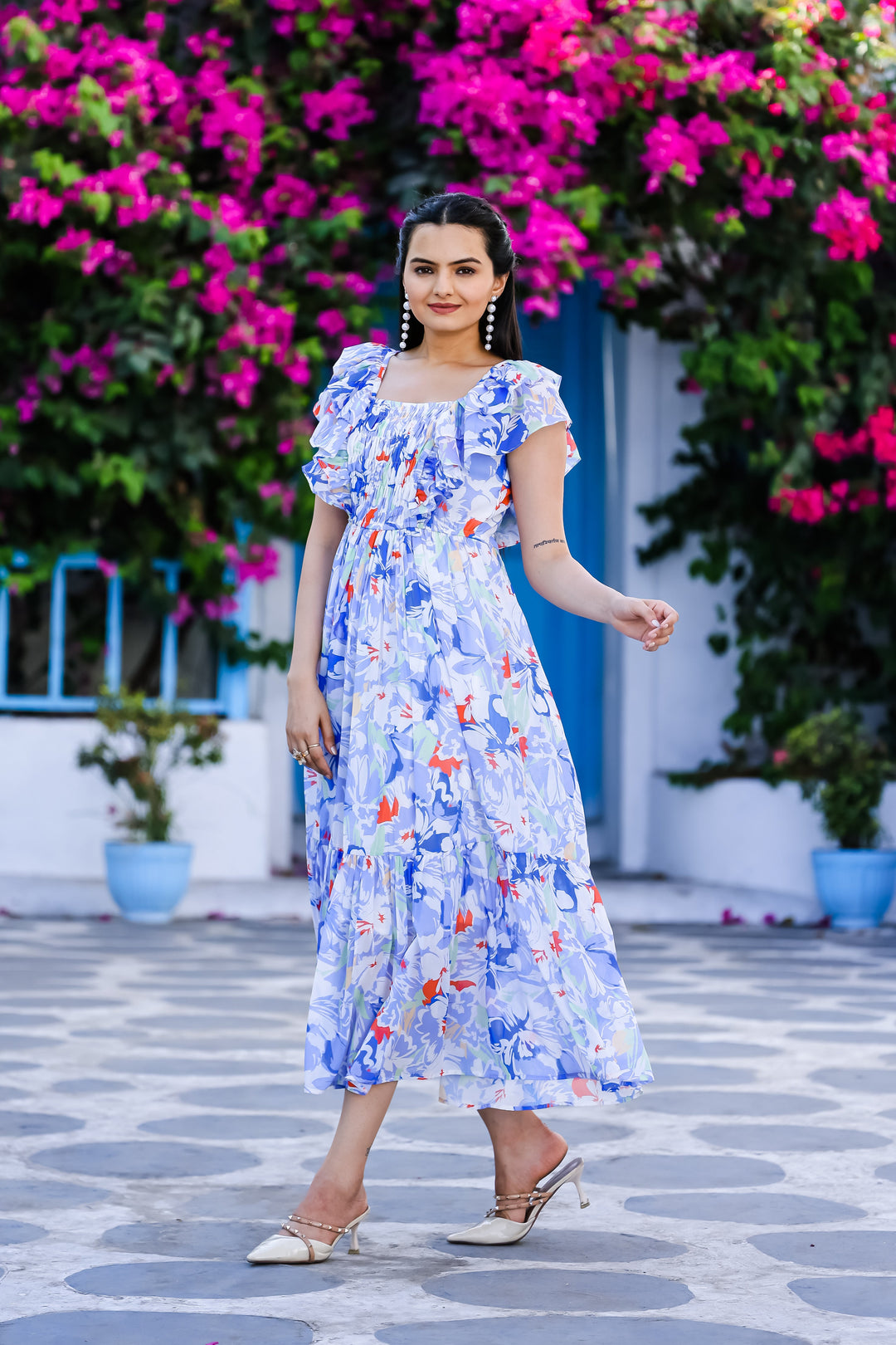 Tealish Blue Floral Maxi Dress - Masakali.Co®