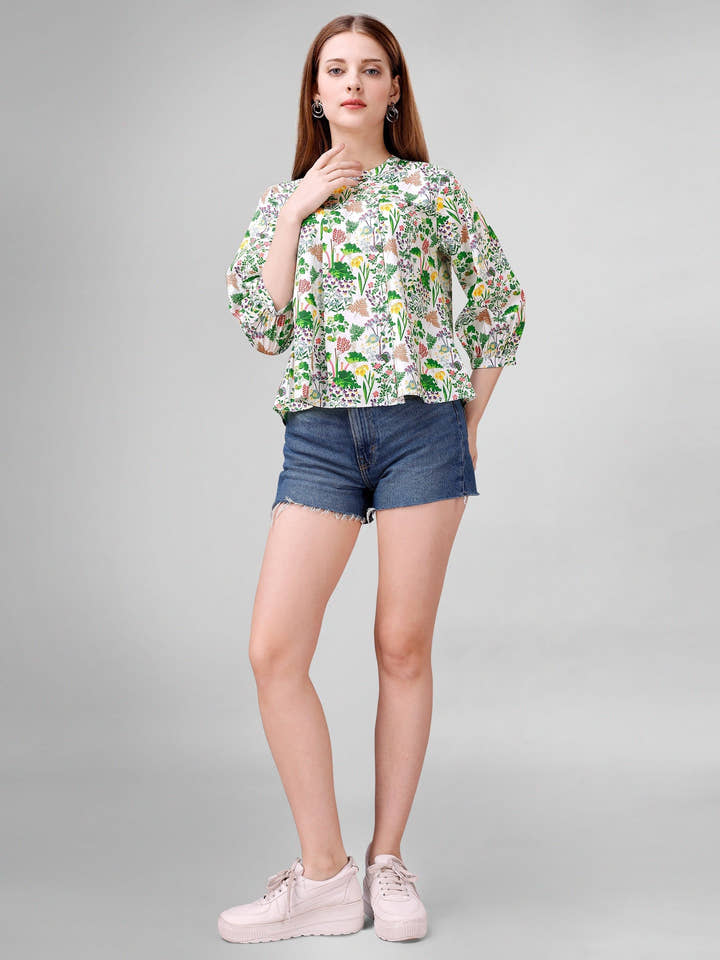 Titan White Floral Womens Top - Masakali.Co®