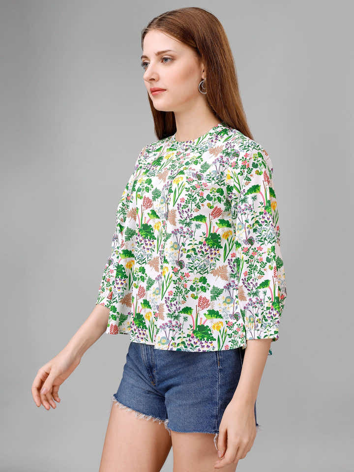 Titan White Floral Womens Top - Masakali.Co®