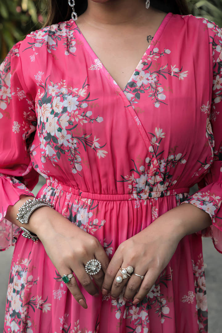 Warm Pink Floral Maxi Dress - Masakali.Co®