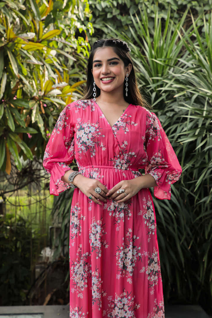 Warm Pink Floral Maxi Dress - Masakali.Co®