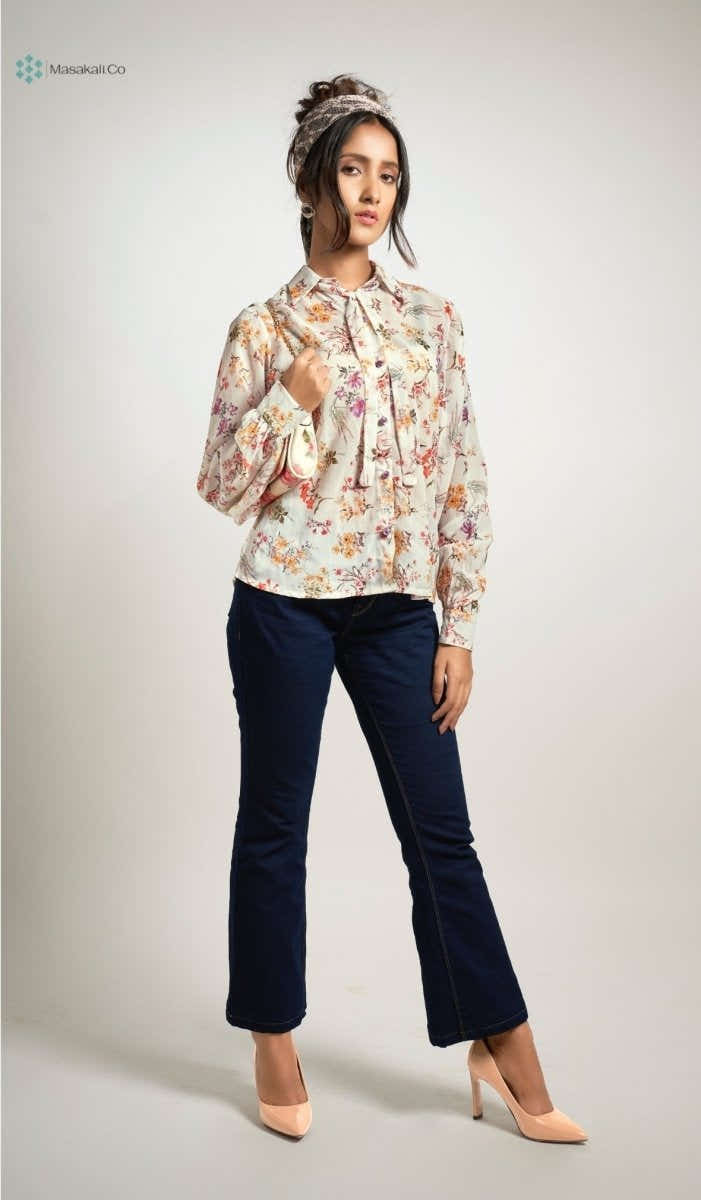 White Floral Bow Top - Masakali.Co®