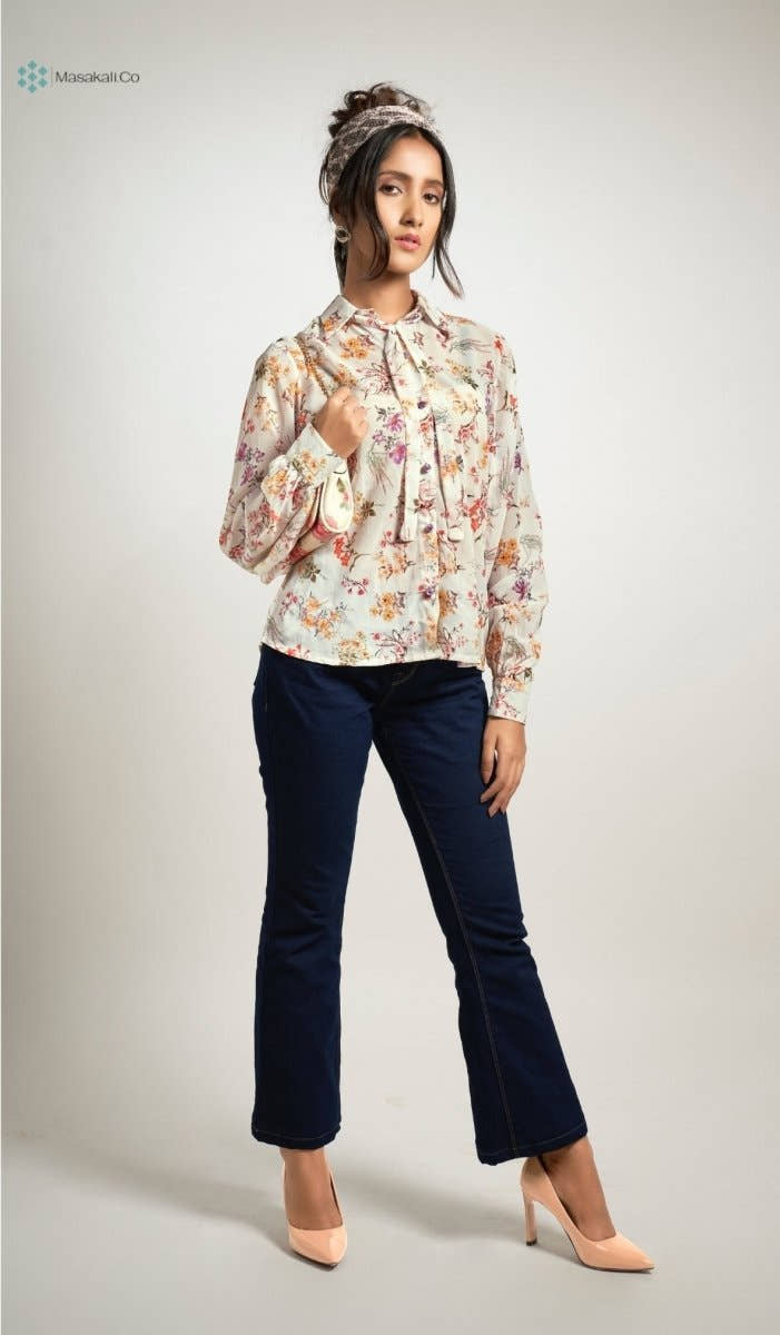 White Floral Bow Top - Masakali.Co®