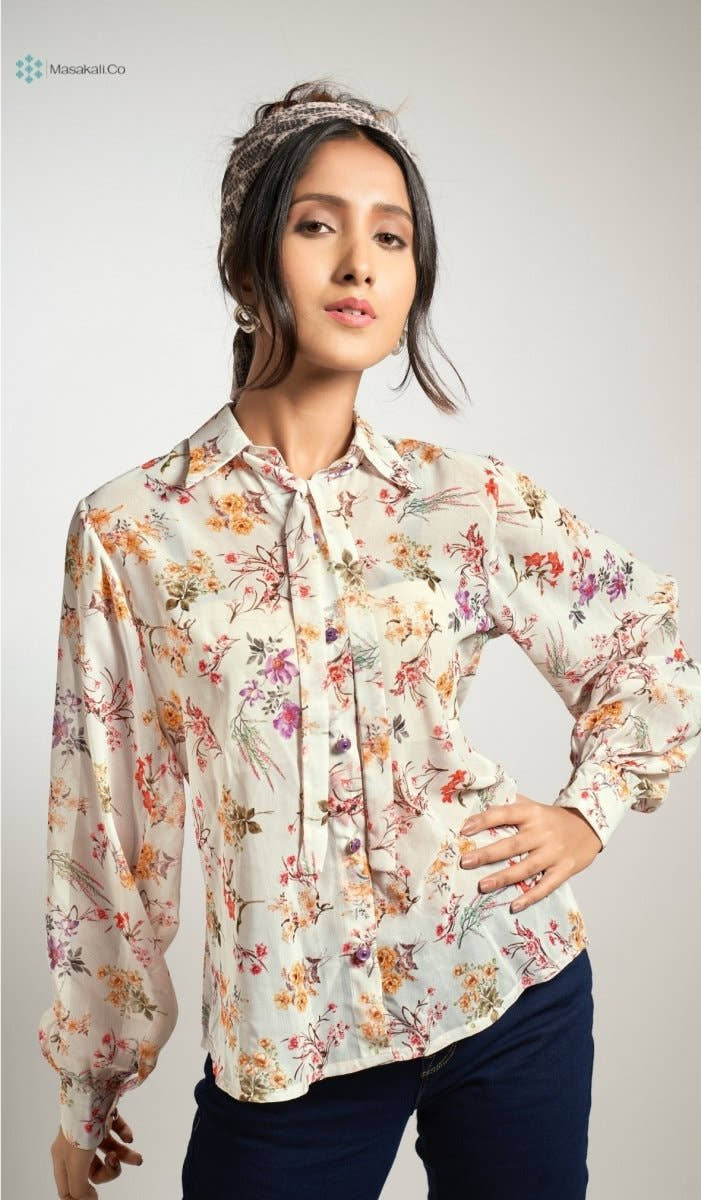 White Floral Bow Top - Masakali.Co®