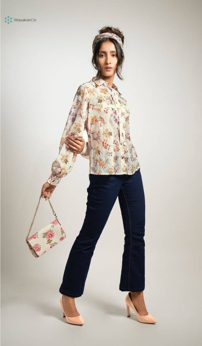 White Floral Bow Top - Masakali.Co®