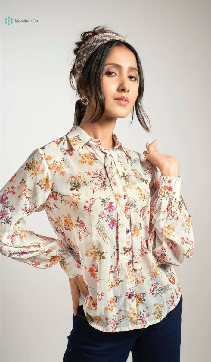 White Floral Bow Top - Masakali.Co®