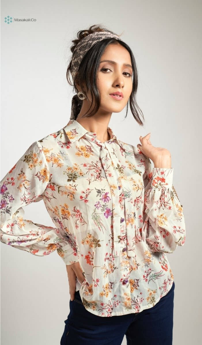 White Floral Bow Top - Masakali.Co®