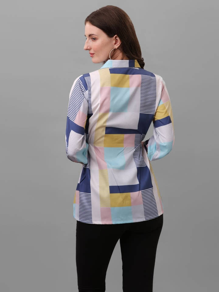 Women Multicoloured Relaxed Semi Sheer Checked Casual Shirt - Masakali.Co®