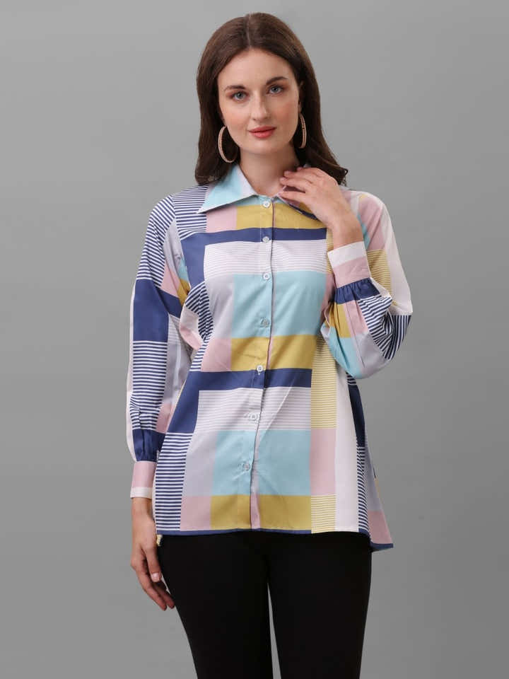 Women Multicoloured Relaxed Semi Sheer Checked Casual Shirt - Masakali.Co®