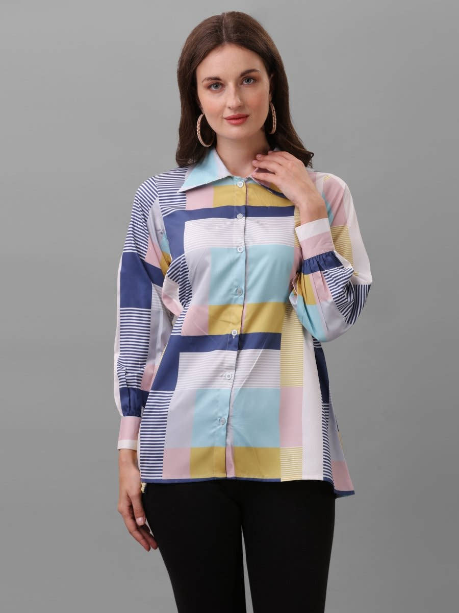 Women Multicoloured Relaxed Semi Sheer Checked Casual Shirt - Masakali.Co®