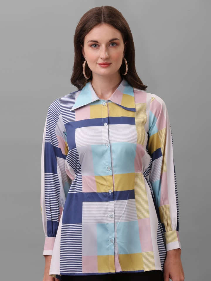 Women Multicoloured Relaxed Semi Sheer Checked Casual Shirt - Masakali.Co®