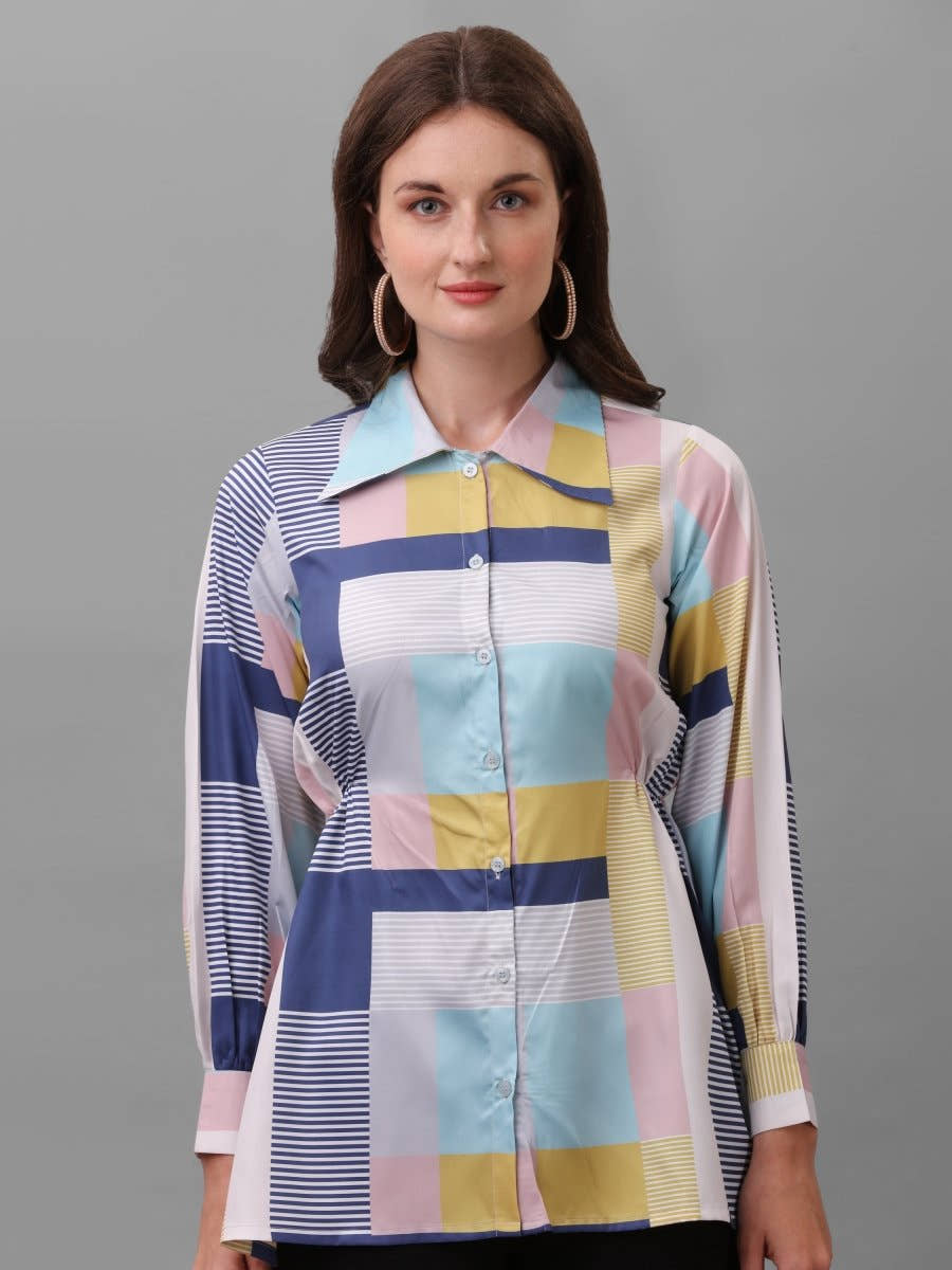 Women Multicoloured Relaxed Semi Sheer Checked Casual Shirt - Masakali.Co®