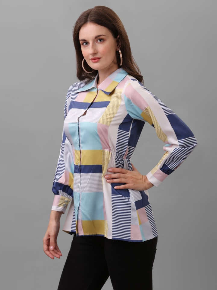 Women Multicoloured Relaxed Semi Sheer Checked Casual Shirt - Masakali.Co®