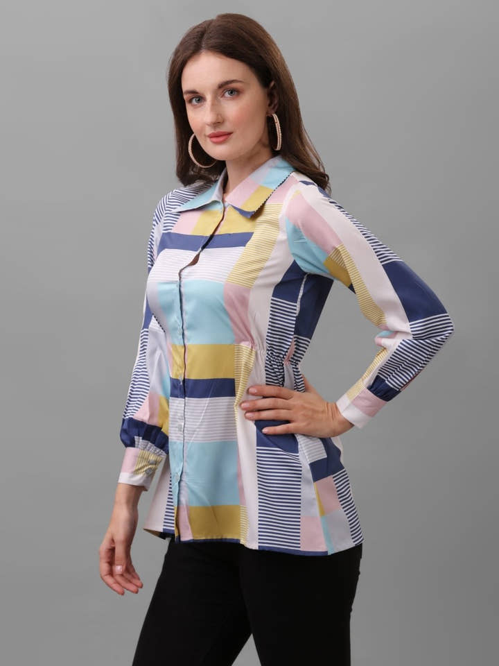 Women Multicoloured Relaxed Semi Sheer Checked Casual Shirt - Masakali.Co®