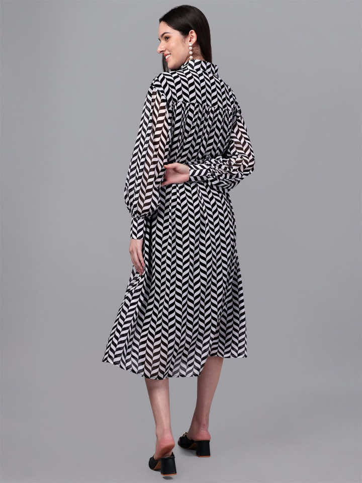 Women western wear black and white Maxi Dress - Masakali.Co®