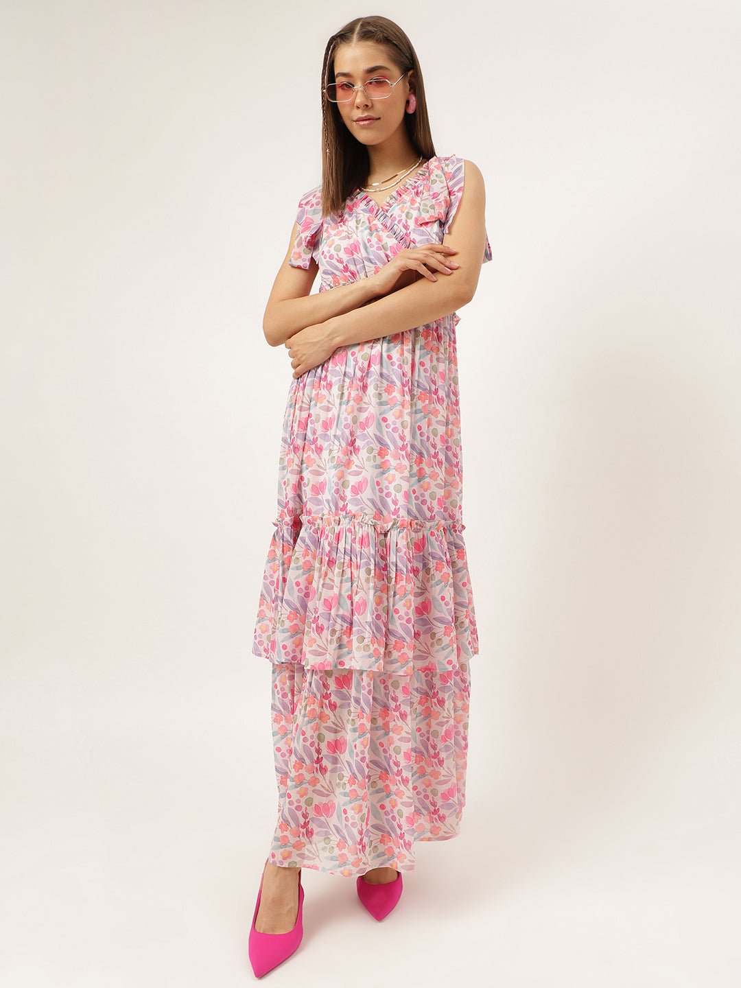 Women western wear Pastel Floral Maxi Dress - Masakali.Co®