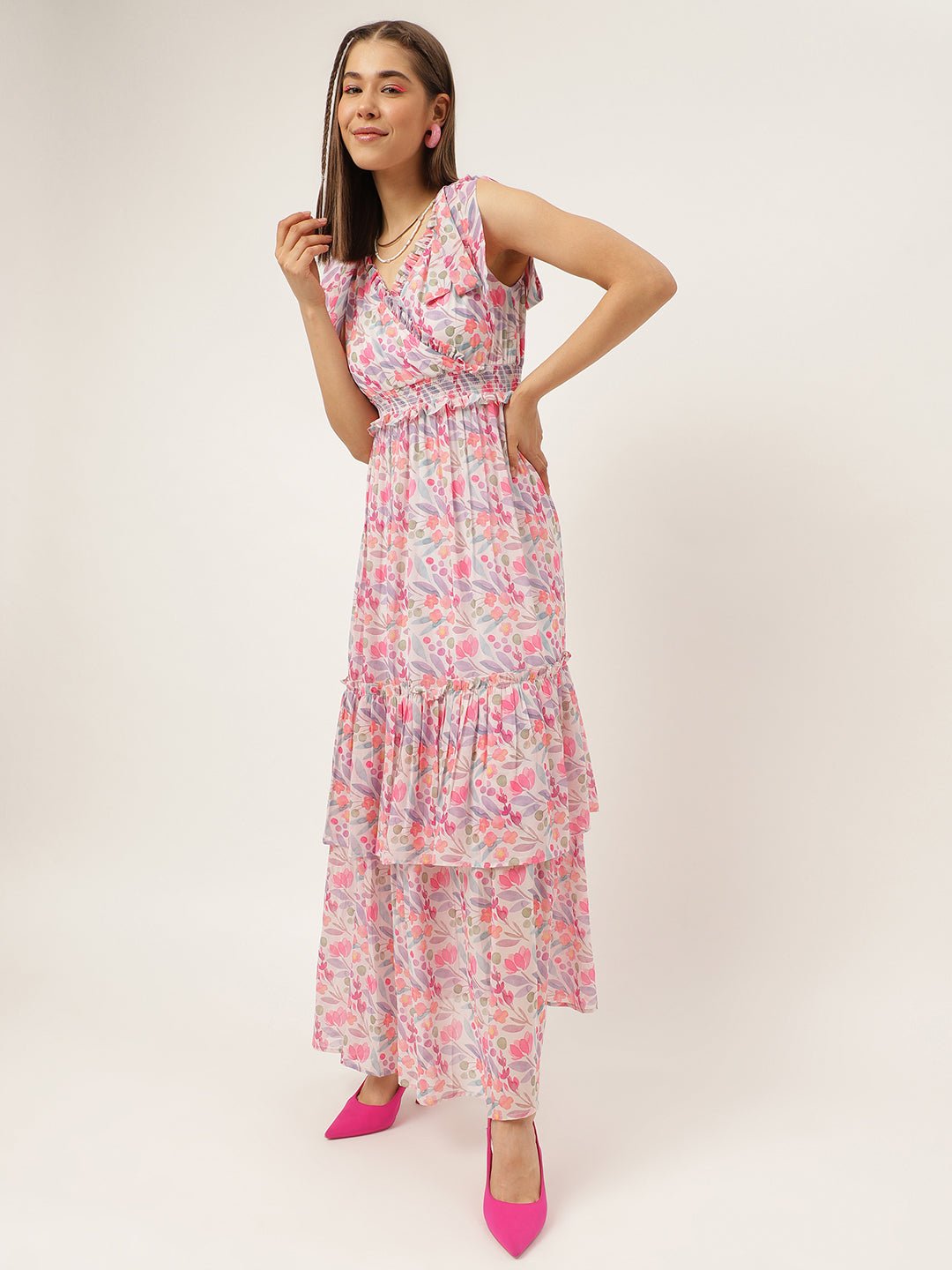 Women western wear Pastel Floral Maxi Dress - Masakali.Co®