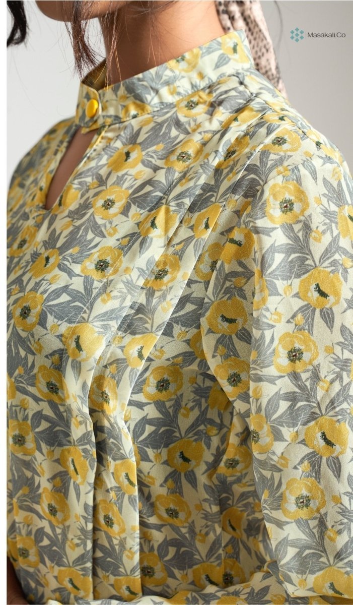 Yellow Grey Flower Top - Masakali.Co®