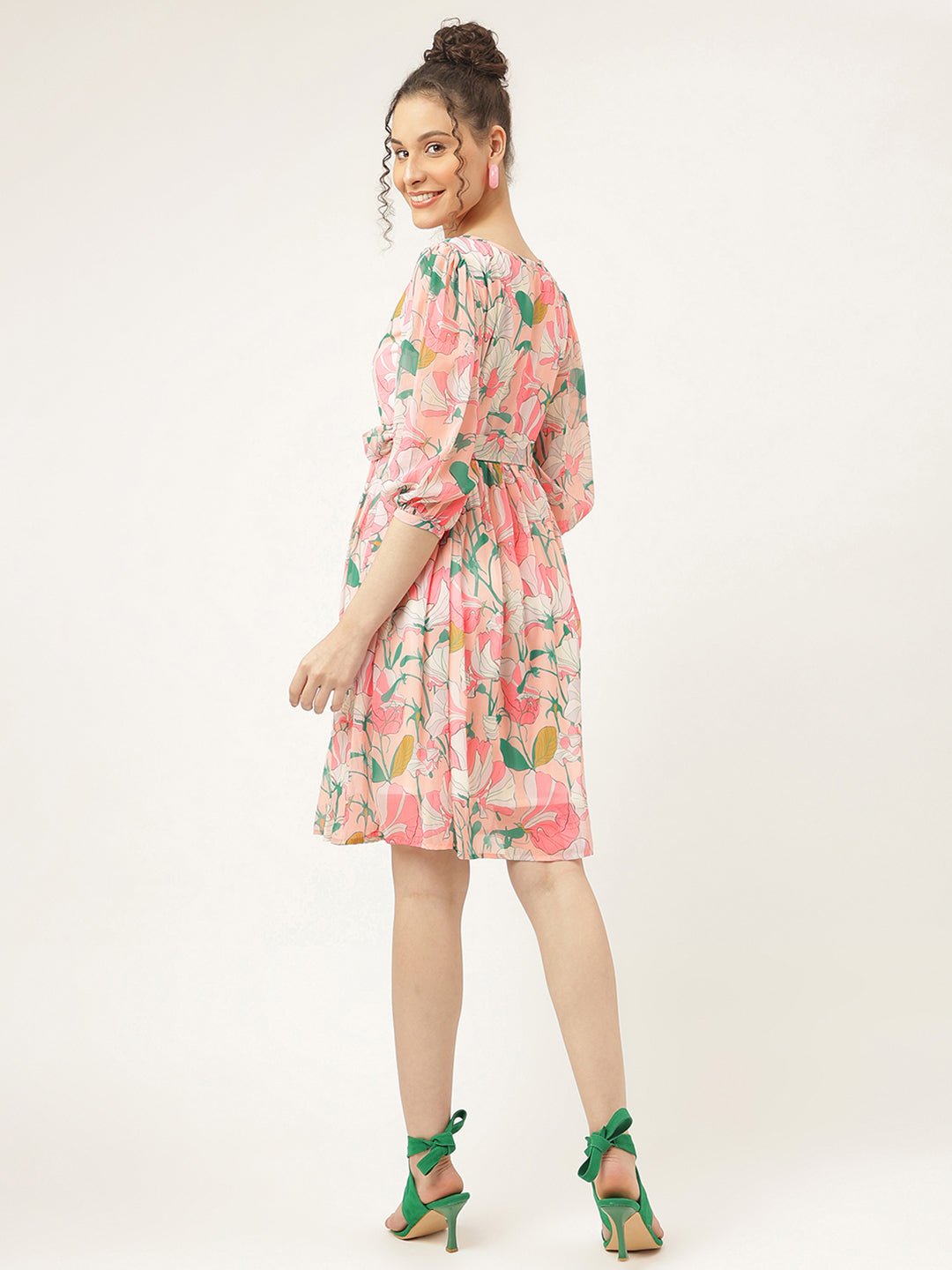 Cosmos Peach Floral Dress - Masakali.Co®