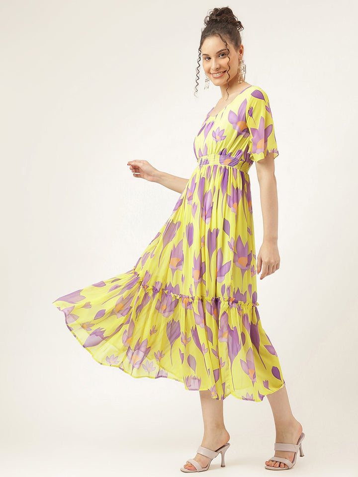 Marigold Yellow Floral Maxi Dress - Masakali.Co®