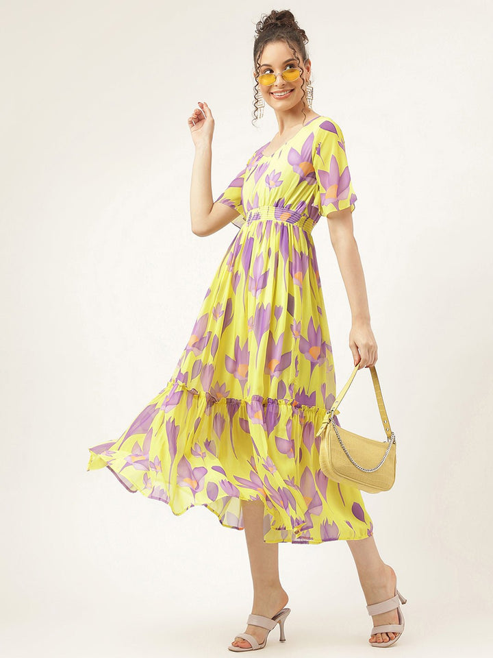 Marigold Yellow Floral Maxi Dress - Masakali.Co®