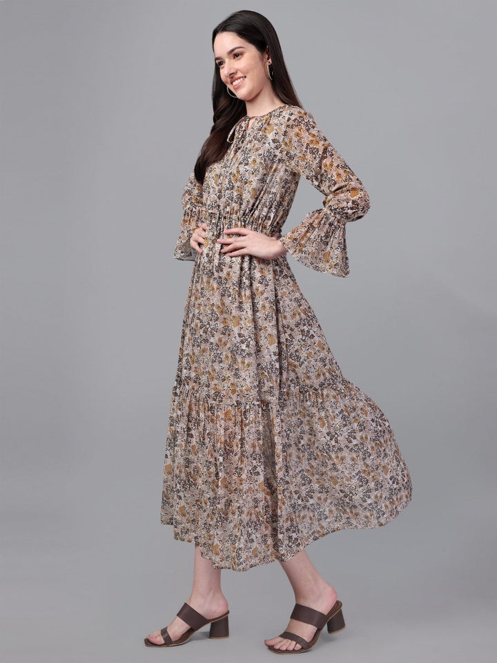 Masakali.co dresses for Women western wear Brown & Cream Maxi Dress - Masakali.Co™