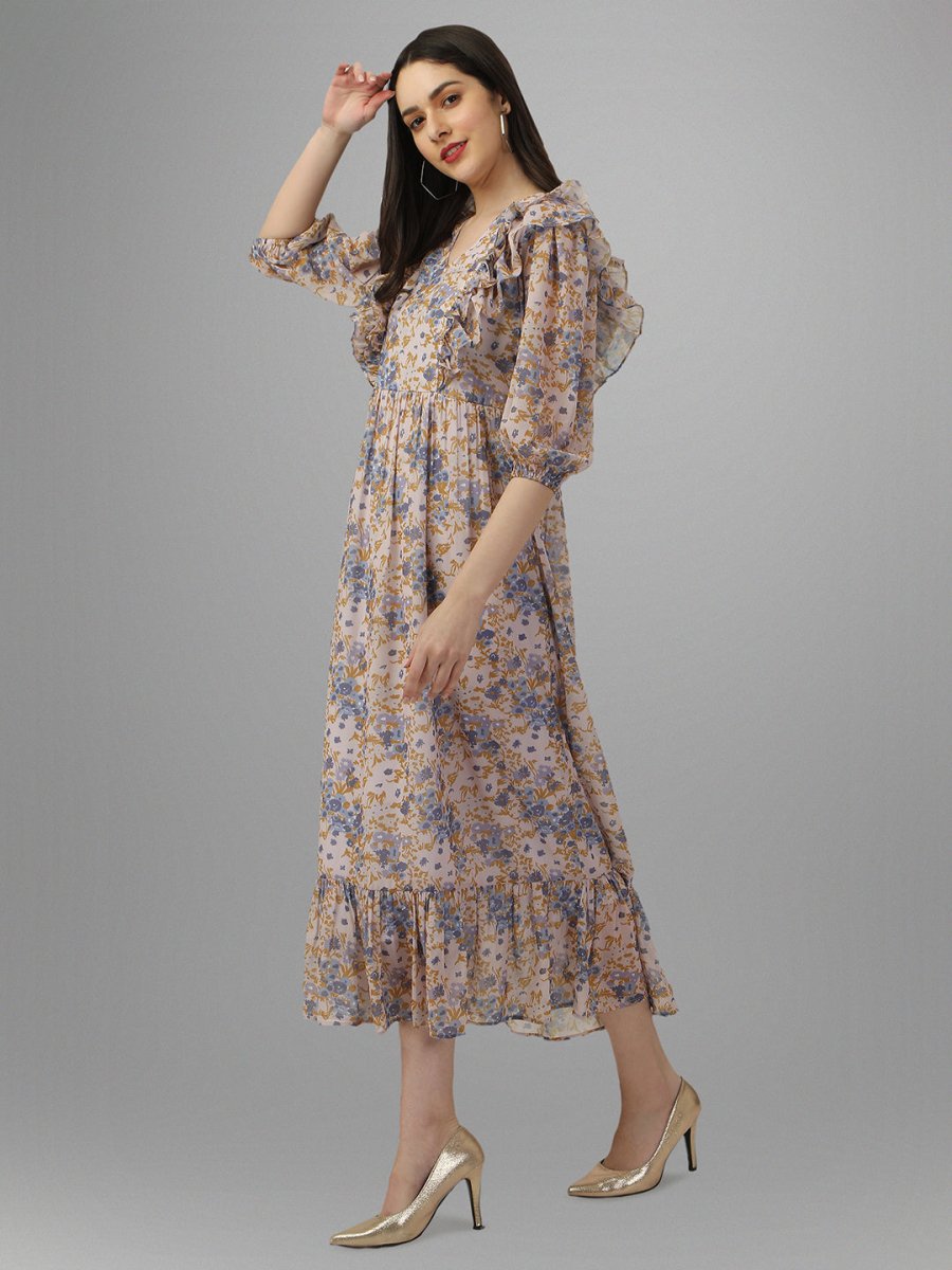 Masakali.co dresses for Women western wear Cream Floral Maxi Dress - Masakali.Co™