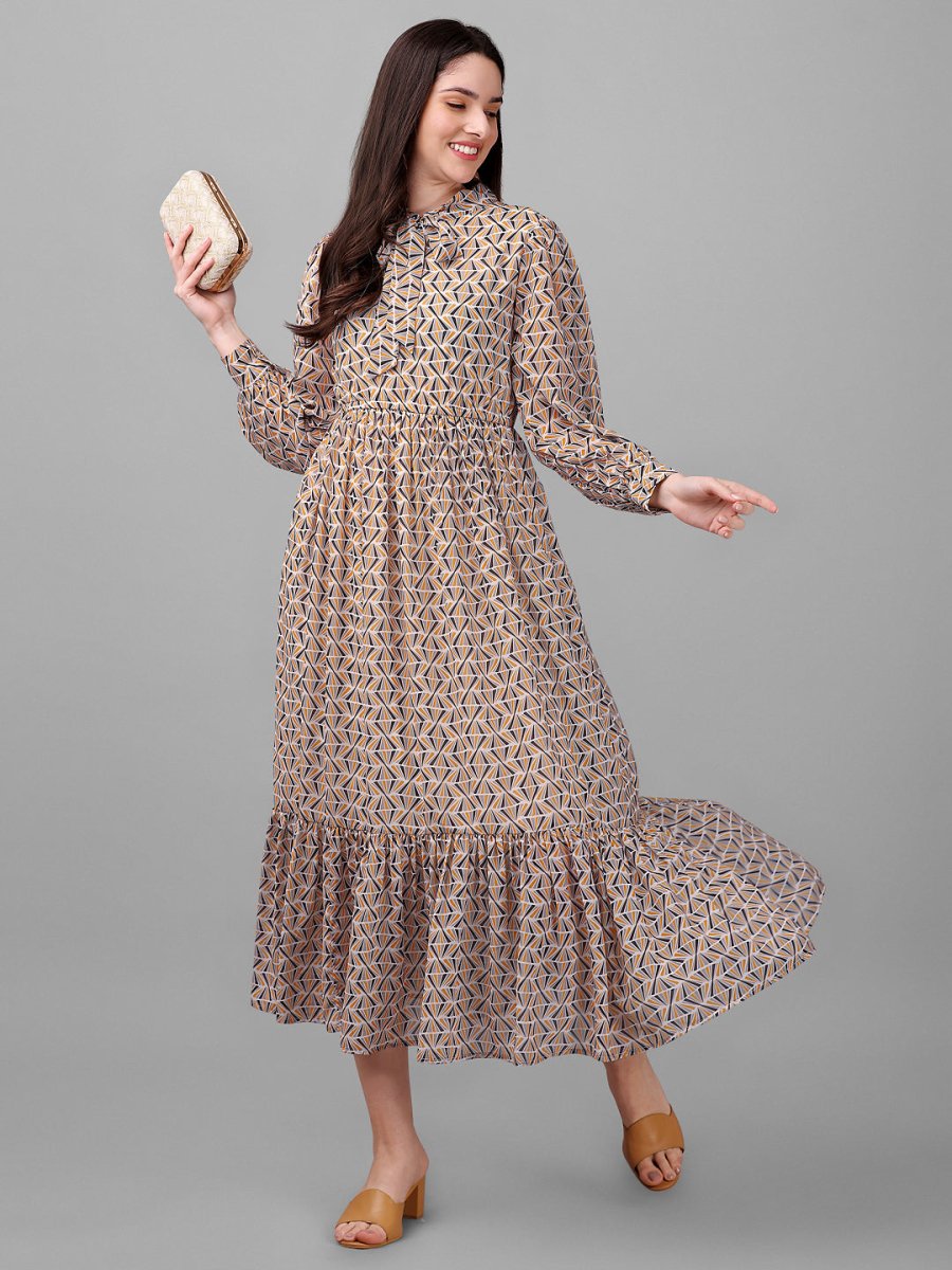 Masakali.co dresses for Women western wear Geometrical Brown Maxi Dress - Masakali.Co™