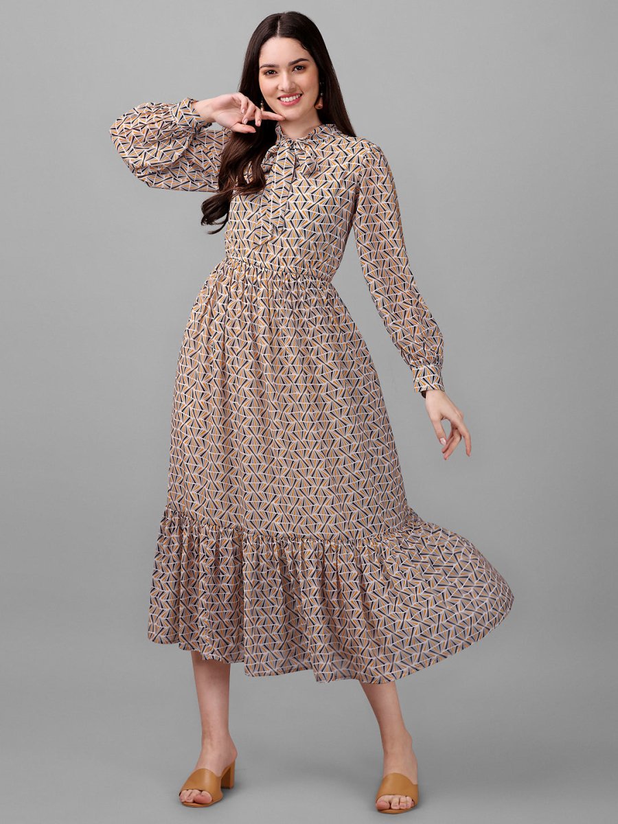 Masakali.co dresses for Women western wear Geometrical Brown Maxi Dress - Masakali.Co™