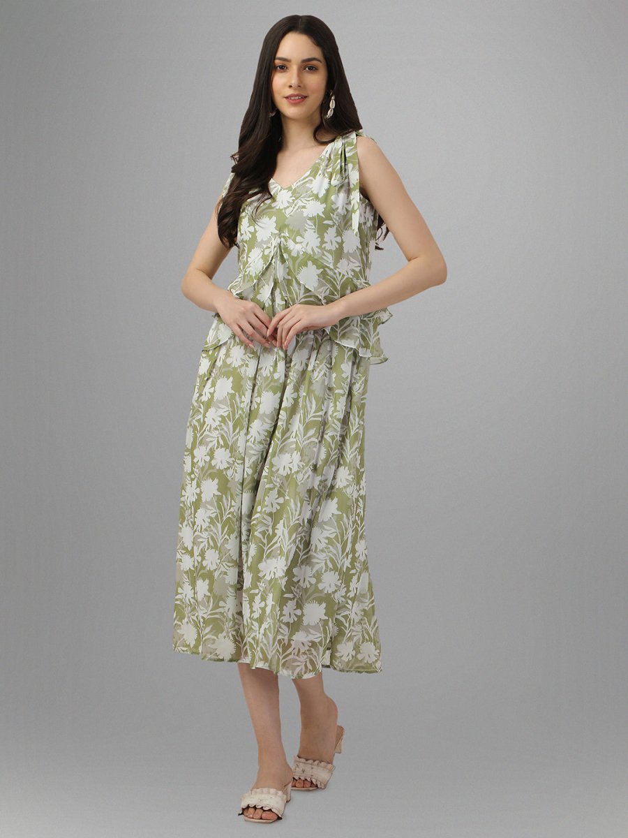 Masakali.co dresses for Women western wear Light Green Floral Maxi Dress - Masakali.Co™