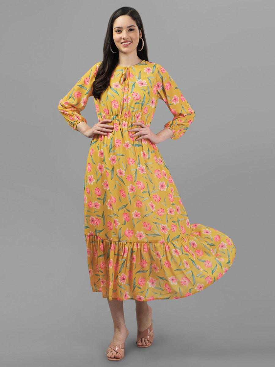 Masakali.co dresses for Women western wear Yellow Floral Maxi Dress - Masakali.Co™