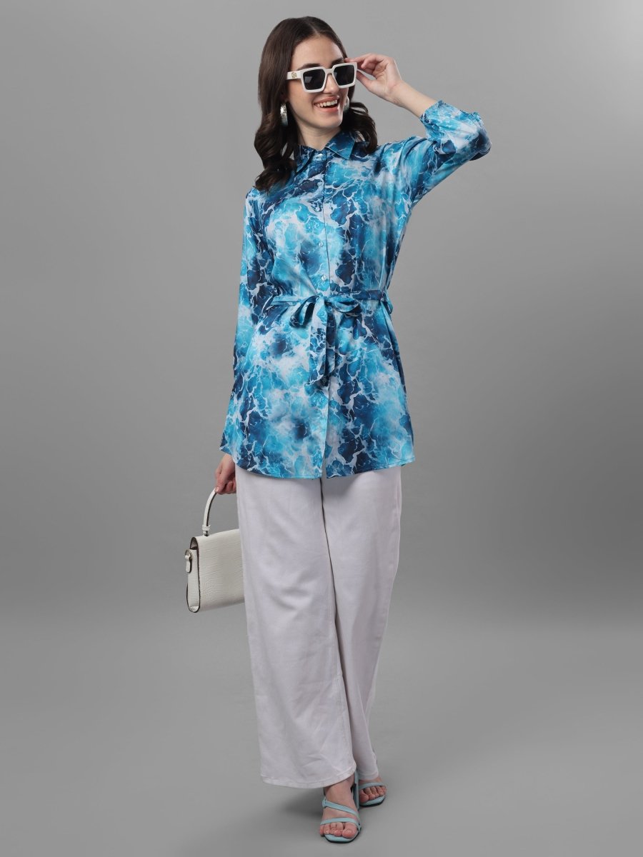 Masakali.co tops for Women's Blue Relaxed Floral Semi Sheer Printed - Masakali.Co™