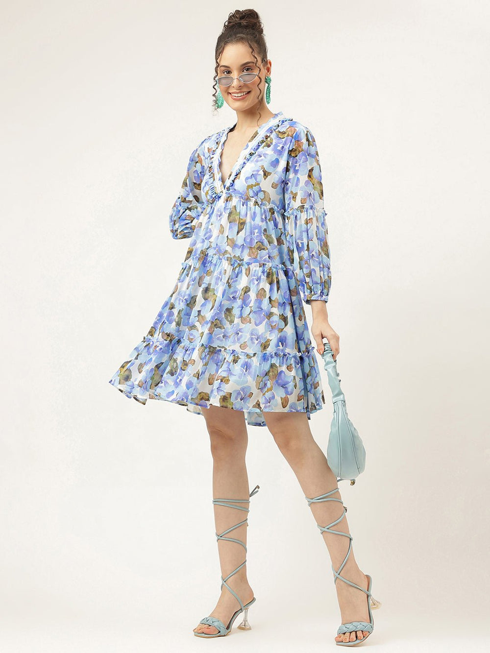 Moonstone Blue Floral Dress - Masakali.Co®