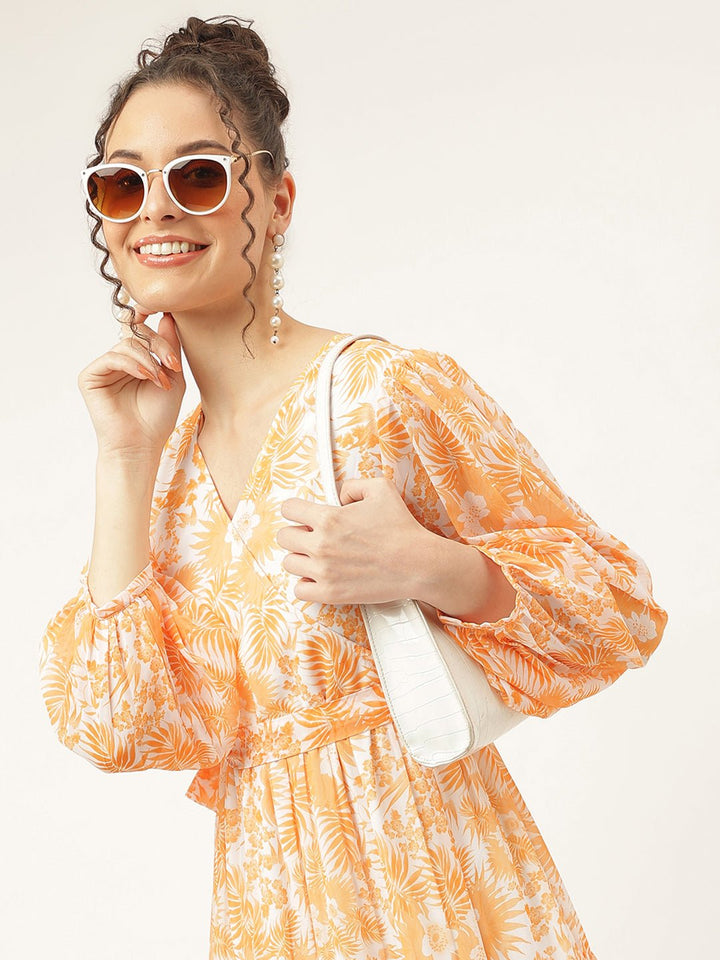 Persian Orange Pastel Floral Maxi Dress - Masakali.Co®