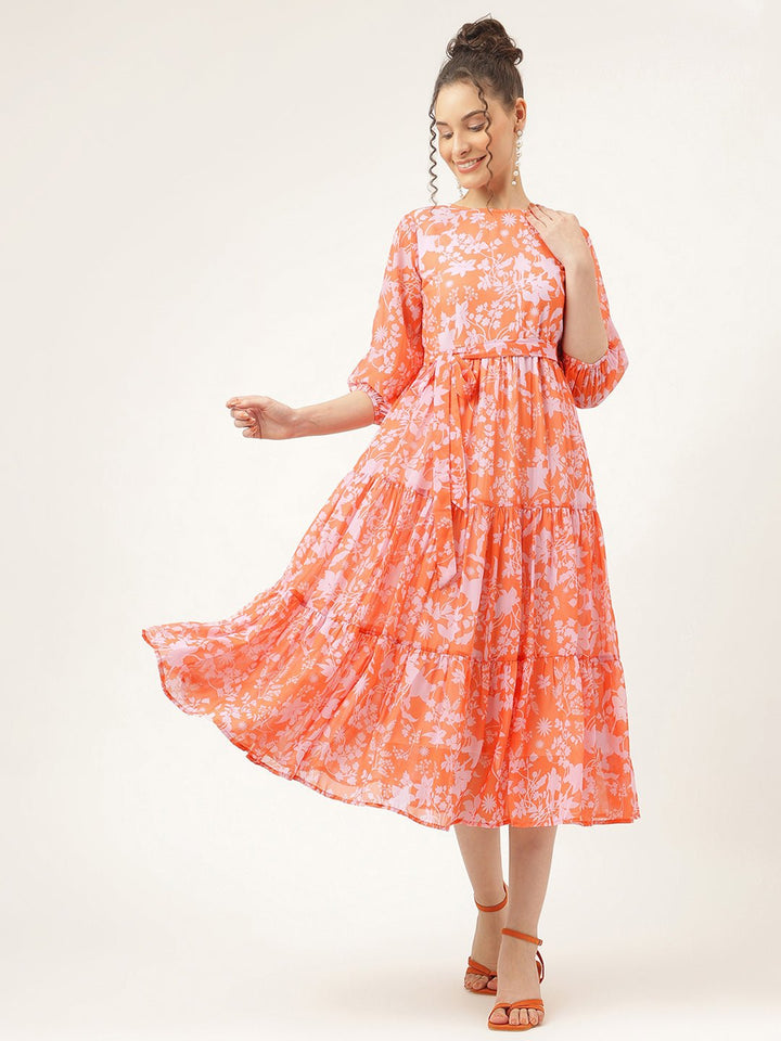 Salmon Pink Floral Maxi Dress - Masakali.Co®