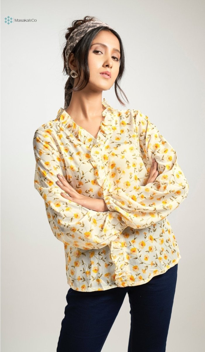 Yellow Flowers Floral Top - Masakali.Co™